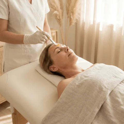 Hydration facial treatment with soft warm light and calm premium setting
