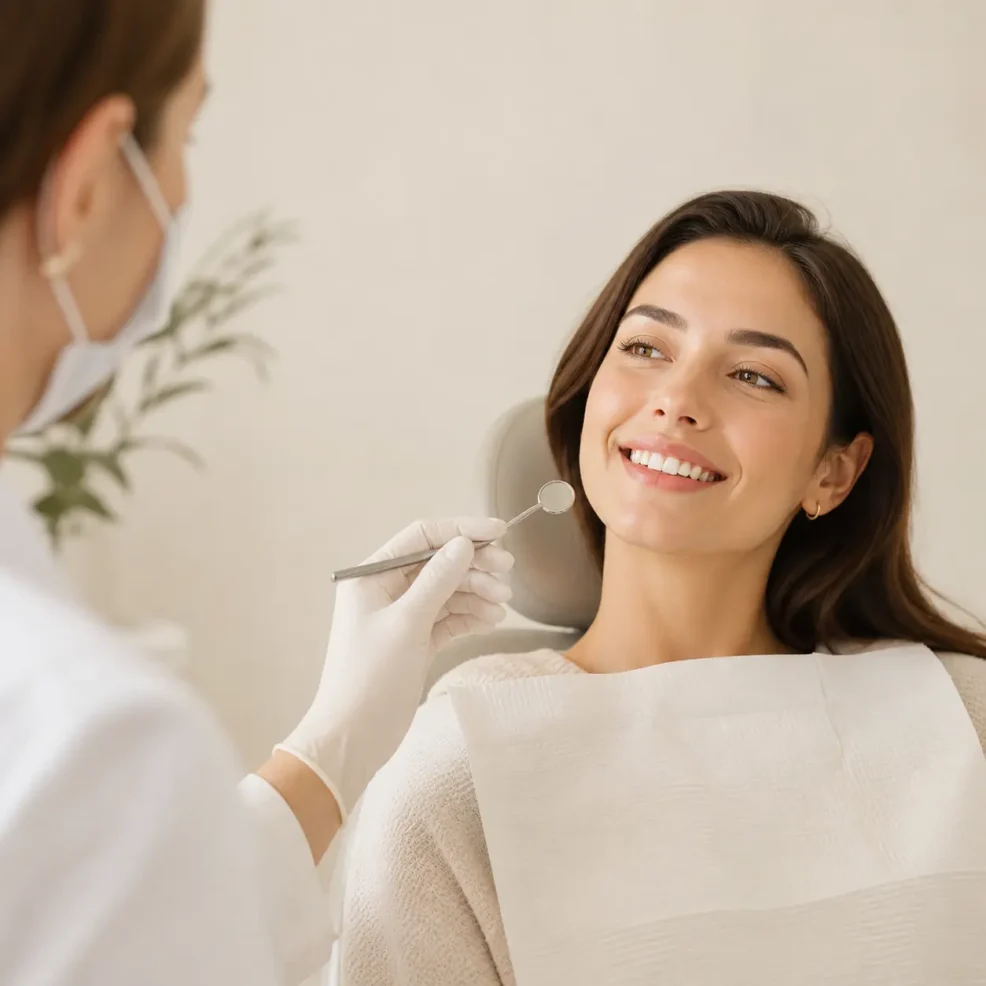 Patient during a dental hygiene check-up at COSMOGLOW in Barcelona