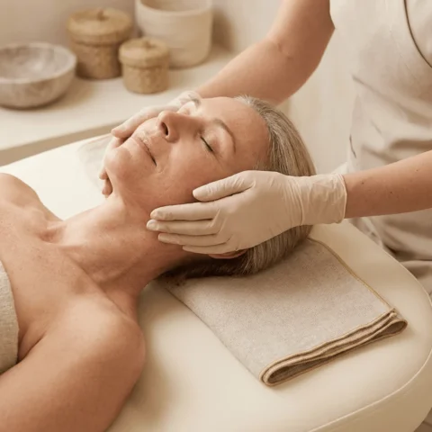 Signature facial massage ritual in a warm premium wellbeing setting
